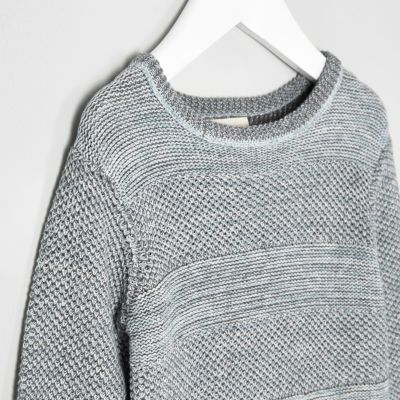 Mini boys grey textured knit layered jumper